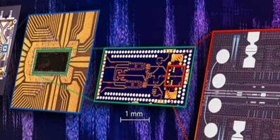 Der neue, hochkompakte Chip, der an der ETH Zürich entwickelt wurde, fügt erstmals schnellste elektronische und lichtbasierte Bauelemente in einer Komponente zusammen. (Bild: ETH Zürich / Nature Electronics)