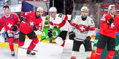 Im vorläufigen Schweizer WM-Kader: (v.l.) Tyler Moy (SCRJ Lakers), Jonas Siegenthaler, Timo Meier, Nico Hischier (alle New Jersey Devils) und Janis Moser (Tampa Bay Lightning).
