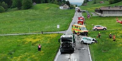 Ein Autofahrer stiess mit seinem Fahrzeug frontal mit einem entgegenkommenden Lastwagen zusammen.