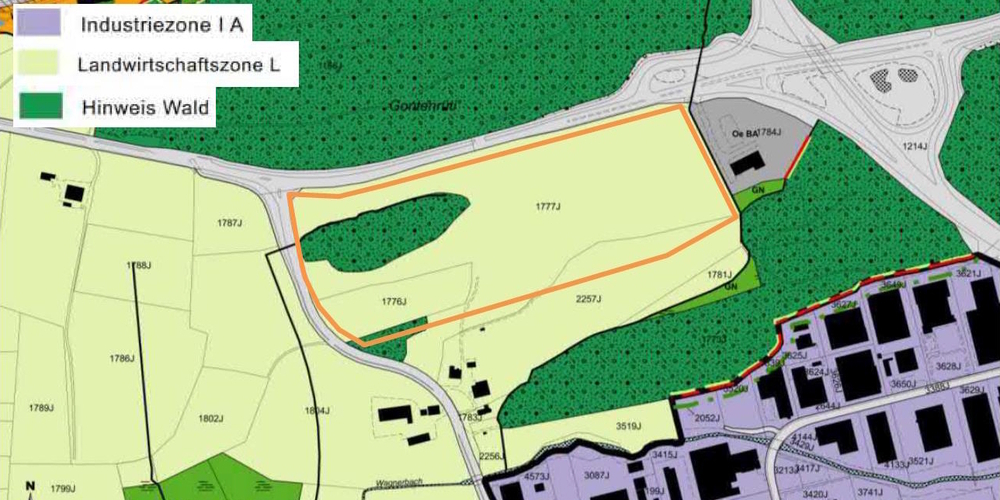 Ausschnitt des Planungsperimeters im Sondernutzungsplanplan «Deponie Typ B Dionys Jona».