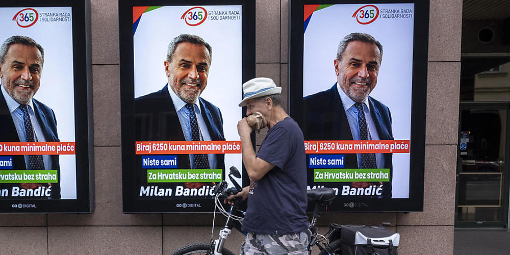 Ein Wahlplakat von Zagrebs Bürgermeister Milan Bandic.