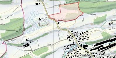 Rot eingezeichnet der Standort der Sonnenfeld-Deponie in Ermenswil.