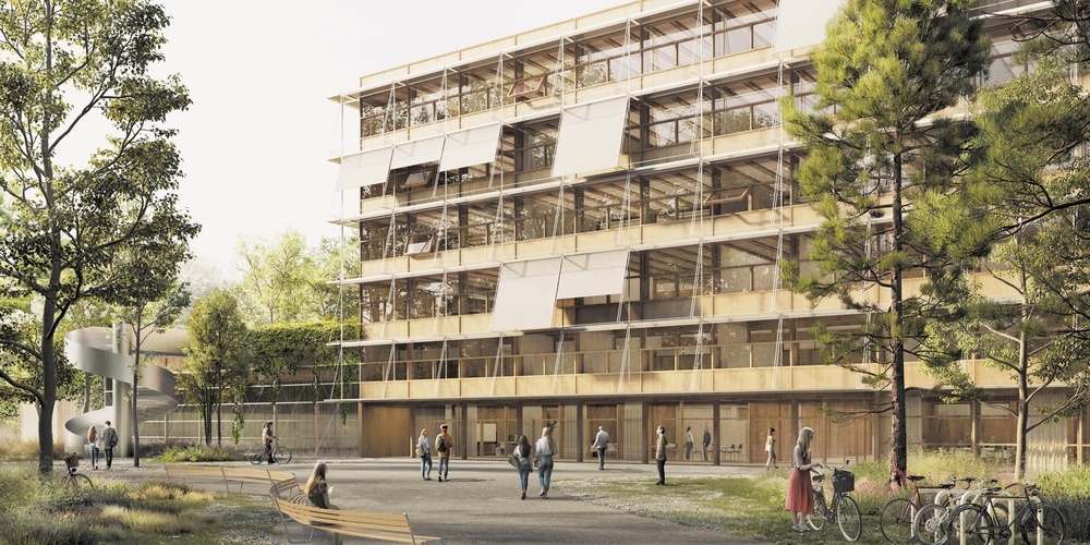 Visualisierung des geplanten Neubaus der Kantonsschule Zimmerberg.