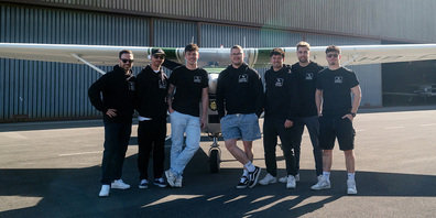 Die Verantwortlichen: Adrian Siegrist (Booking), Beat Edelbauer (Bau), Manuel Horni (OK-Präsident), Luca Belinger (Bau), Marco Mühlebach (Sponsoring), Marco Thöny (Marketing) und Karim Ibrahim (Personal, von links nach rechts). Es fehlt Finanzchef Marc Kressig.
