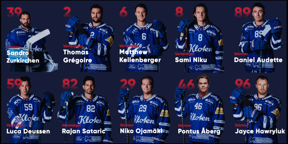 12 Abgänge beim EHC Kloten nach der Saison 2024 / 2025,  (nicht im Bild: Leonardo Hinder und Joel Marchon)