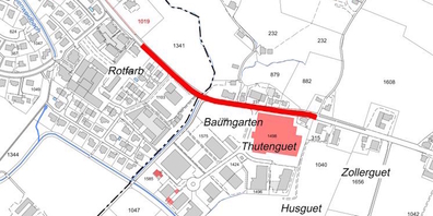 Auf der Kaltbrunner Uznacherstrasse und der Uzner Gasterstrasse werden ab Bachtelstrasse bis Rotfarb (rot) der Belag und eine Wasserleitung erneuert.