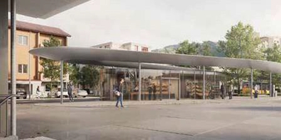 Visualisierung des im Projektwettbewerb siegreichen Busbahnhofs der ARGE Lukas Ingold Architektur + Tobias Erb.