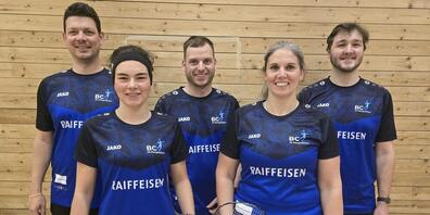 Drittligateam Badmintonclub St.Margrethen(hinten, von links): Alexander Schicho, Timo Lampert, Leon Hengl, Alena Keel, Tanja Omlin, nicht im Bild: Nicole Projer