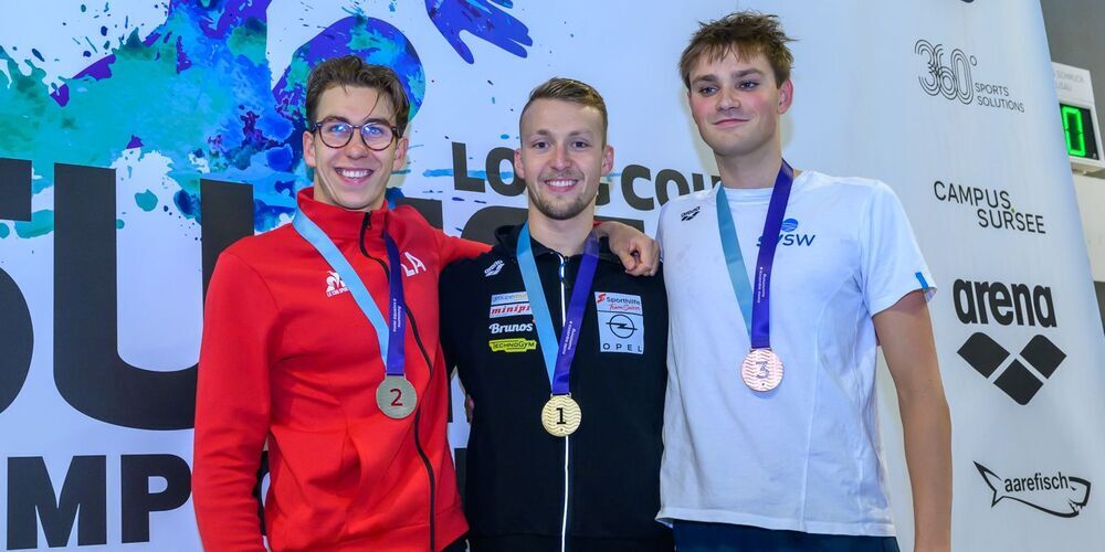 800 m Freistil: Paul Niederberger, Antonio Djakovic und Christian Schreiber