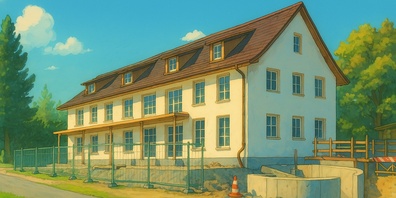 Das im Bau befindliche Mehrfamilienhaus in der Hueb 3 – ein umstrittenes Bauprojekt, das trotz verspätetem Einspruch des Bundesamts für Umwelt nun fertiggestellt werden darf.