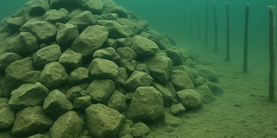 Die kreisrunde Struktur und angrenzende Holzpfähle geben der Archäologie bis heute Rätsel auf.