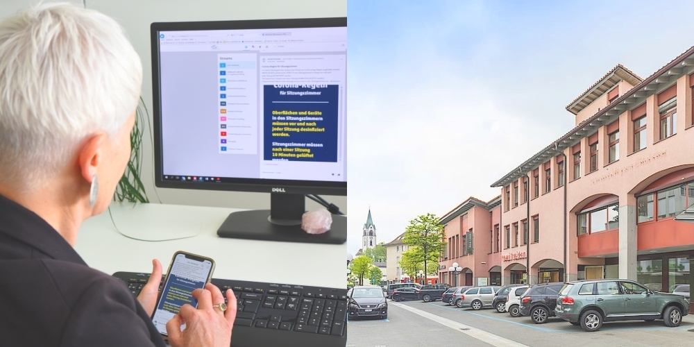 OVWB-Geschäftsleiterin Gabriela Kasper-Dudli (l.) schätzt die mobile App, um Informationen zu teilen und die Zusammenarbeit zwischen den Standorten, darunter Casamea in Jona (r.), zu vereinfachen.