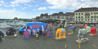 Am Freitag bot ein Marktschreier auf dem Fischmarktplatz in Rapperswil seine «Züvenirs» an.