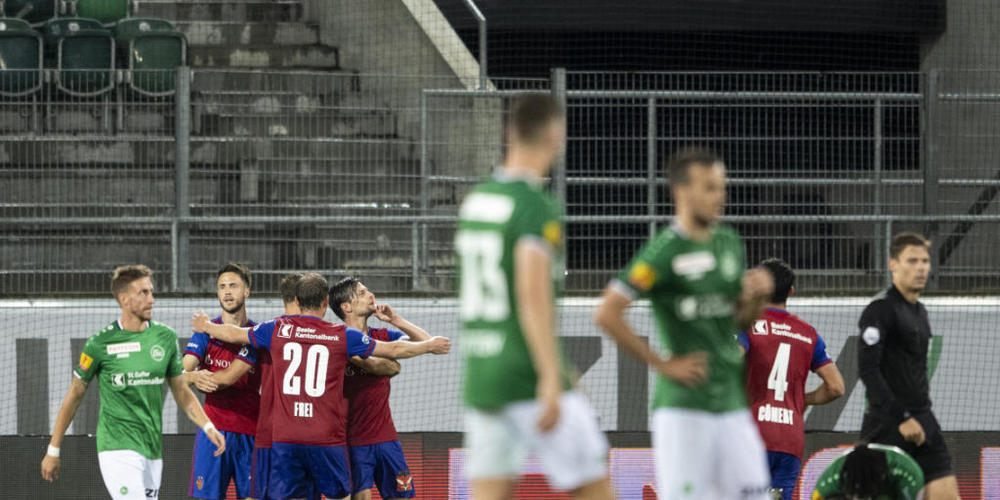 Basler Freude und St.Galler Frust: Der FC Basel wirft den FCSG im Titelkampf wohl entscheidend zurück. (Bild: KEYSTONE)