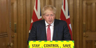 Boris Johnson, Premierminister von Großbritannien, spricht bei einer Pressekonferenz zum Thema Coronavirus in der 10 Downing Street.) Foto: Pa Video/PA Wire/dpa