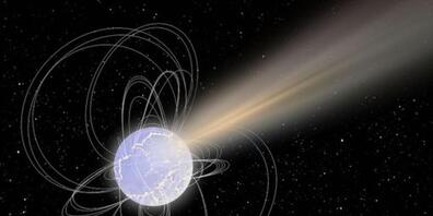 Künstlerische Darstellung eines Magnetar. Dank dem Bildstabilisator Ibis im Weltraumteleskop "Integral" konnte ein Magnetar erstmals als Quelle eines Schnellen Radioblitzes lokalisiert werden. (Bild Esa)