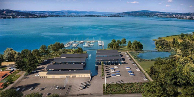 Der geplante Hafen Spreitenbach in Lachen. (Visualisierung: zvg)
