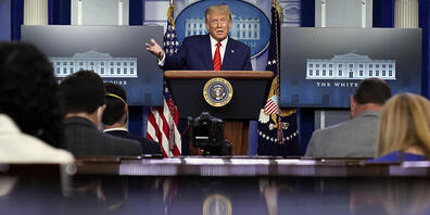 Donald Trump, Präsident der USA, spricht auf einer Pressekonferenz im Weißen Haus. Foto: Andrew Harnik/AP/dpa