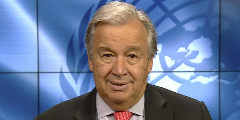 SCREENSHOT - UN-Generalsekretär António Guterres. Foto: -/Ministry of Environment Government of Japan/AP/dpa - ACHTUNG: Nur zur redaktionellen Verwendung im Zusammenhang mit der aktuellen Berichterstattung und nur mit vollständiger Nennung des vor...