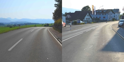 Die Unfallstellen: die Dorfstrasse in Bürg (l.) und die Rickenstrasse in Neuhaus (r.).