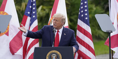 Donald Trump, Präsident von USA, spricht im Jupiter Inlet Leuchtturm und Museum. Foto: John Raoux/AP/dpa