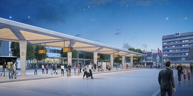 Visualisierung neuer Bahnhofplatz Wil mit Busbahnhof.