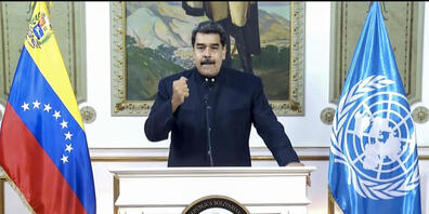 HANDOUT - Dieses von UNTV zur Verfügung gestellte Foto zeigt Nicolas Maduro, Präsident von Venezuela, während einer Aufzeichnung für eine Videobotschaft anlässlich des Beginns der Generaldebatte der 75. UN-Vollversammlung. Foto: Untv/UNTV/AP/dpa -...