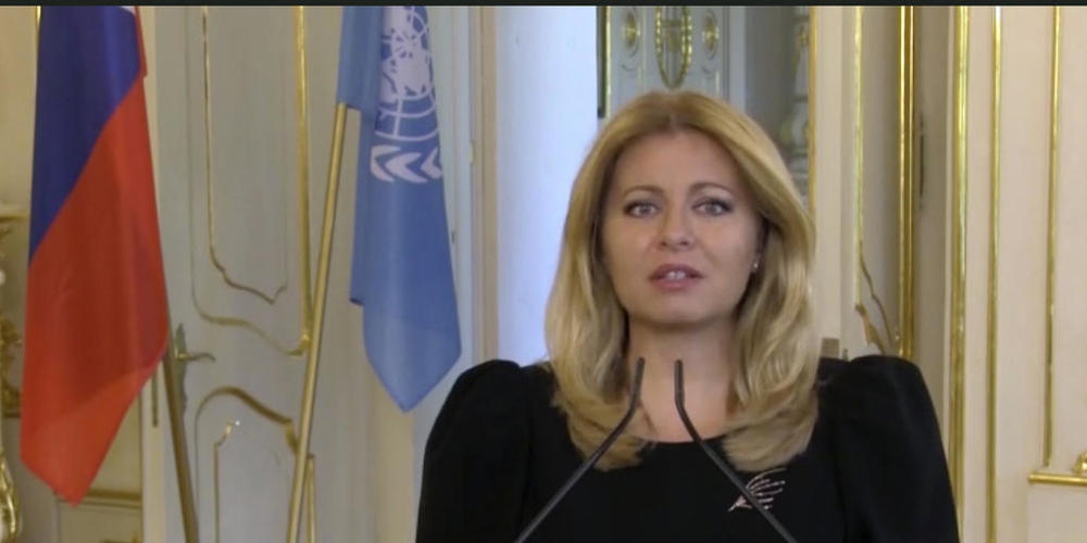 SCREENSHOT - Zuzana Caputova, Präsidentin der Slowakei, spricht während einer vorab aufgezeichneten Videobotschaft, die anlässlich des zweiten Tags der Generaldebatte der 75. UN-Vollversammlung gezeigt wird. Foto: Uncredited/UNTV/AP/dpa - ACHTUNG:...