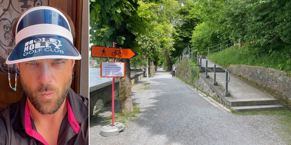 Wegen der gesperrten Durchfahrt via Haldenstrasse fuhr Gabriel Sutter (l.) am Montag früh per Velo via Kapuzinerzipfel zur Seebadi – und muss nun zahlen.