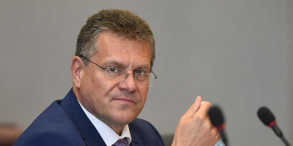 Maros Sefcovic, EU-Kommissionsvizepräsident, nimmt an einer Sitzung zum Brexit-Abkommens im EU-Hauptquartier teil. Foto: John Thys/AFP Pool/AP/dpa