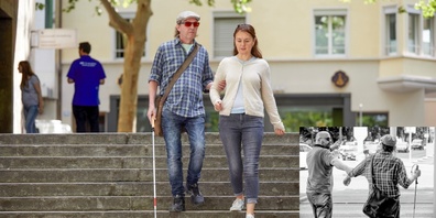 Am Tag des weissen Stocks zeigen verschiedene Aktionen an unterschiedlichen Standorten das richtige Miteinander von gut sehenden und sehbehinderten Menschen.
