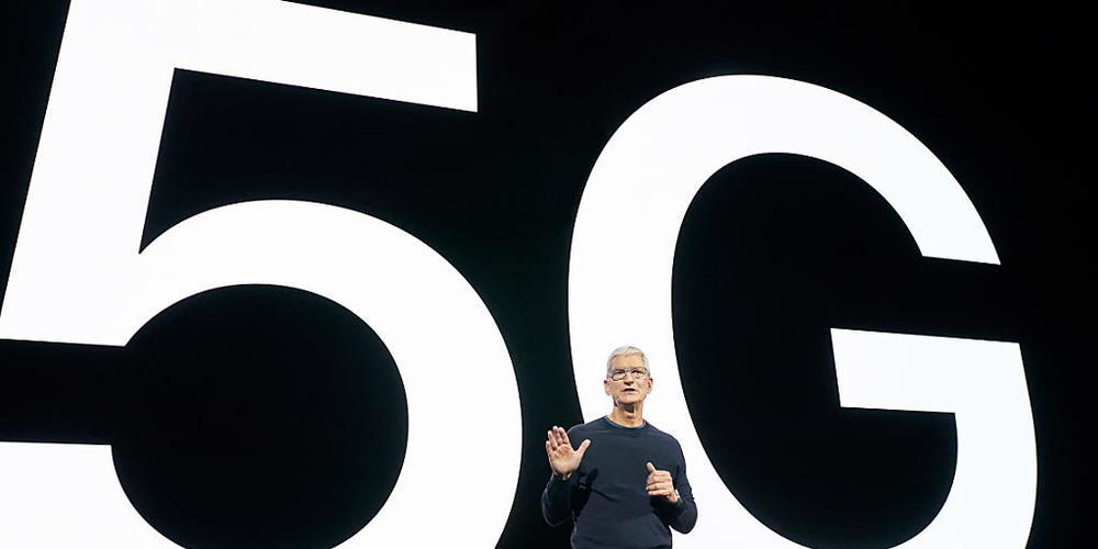 Bereit für 5G: Apple-Chef Tim Cook präsentiert die neuen iPhone-Modelle im kalifornischen Cupertino.