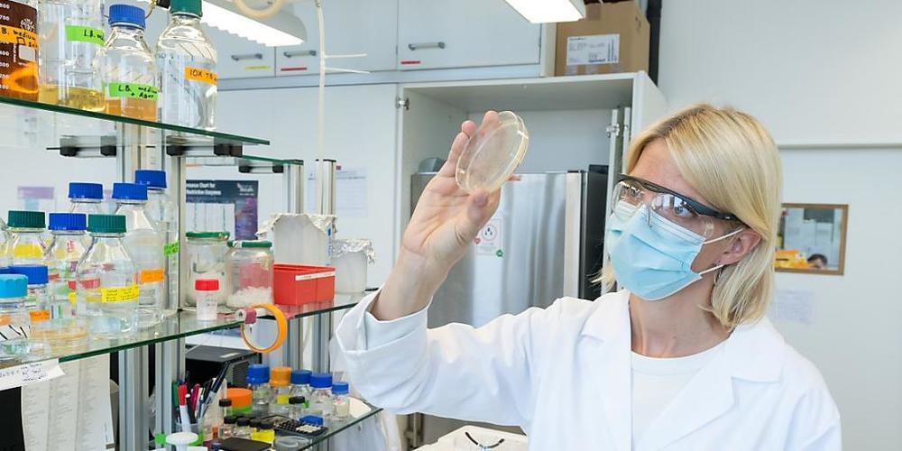 Die ZHAW-Forscherin Rebecca Buller entwickelt gemeinsam mit ihrem Team effiziente plastikfressende Enzyme im Labor.