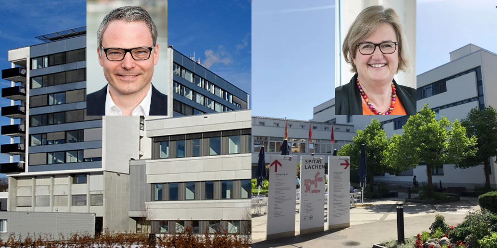 Peter Werder (Spitaldirektor Linth) und Franziska Berger (Spitaldirektorin Lachen) nehmen Stellung zur aktuellen Corona-Krise.