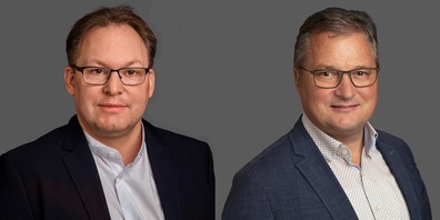 Im Bild  v. l. : Thomas Duss, Kandidat Schulrat Flawil, und Richard Baumann, Kandidat GPK Flawil.