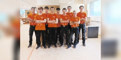 Die neunköpfige Schreinernationalmannschaft 2025: Florian Länzlinger (von links), Silvan Reichen, Oskar Imgrut, Patrik Felder, Josuah Nelles, Augustin Mettraux, Michael Iten, Florin Berni und Noé Grand.