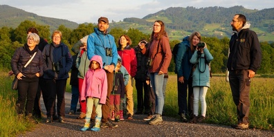 In drei Gruppen folgten über 60 Naturinteressierte bei Sonnenaufgang den Spuren der Biberfamilie und entdeckten das Schollenriet.