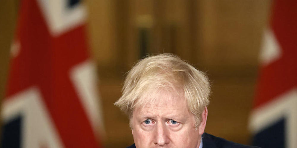 Boris Johnson, Premierminister von Großbritannien, während einer Pressekonferenz in der Londoner Downing Street. Das britische Oberhaus hat dem umstrittenen Binnenmarktgesetz, mit dem die Regierung den gültigen Brexit-Deal aushebeln will, erneut e...