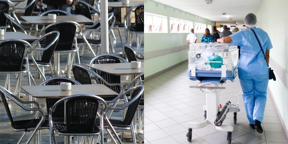 Der Kanton St.Gallen prüft Härtefallmassnahmen z.B. für die Gastronomie (l.) und sucht Fachpersonal im Gesundheitswesen.