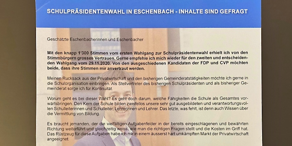 Schulpräsidiums-Kandidat Reto Gubelmann: Kaum sichtbar und verwirrende Aussagen.