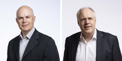 Zunächst interimistisch gestartet, sollen Simon Wildermuth (l.) und Wolfram Jochum das St.Galler Spitalunternehmen nun definitiv führen.