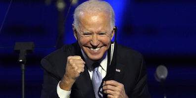 dpatopbilder - Joe Biden, "President Elect", freut sich nach seiner Ansprache in Wilmington, Delaware. Foto: Andrew Harnik/AP/dpa