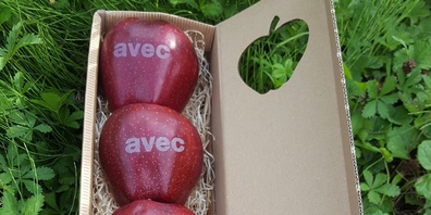 Die schönen Früchte werden mit einem Lasergerät zur Werbebotschaft (Bild: zVg)