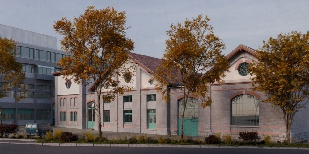 Links ist die Visualisierung des Siegerprojekts «Victoria» zu sehen, rechts das bestehende Elektrizitätswerk