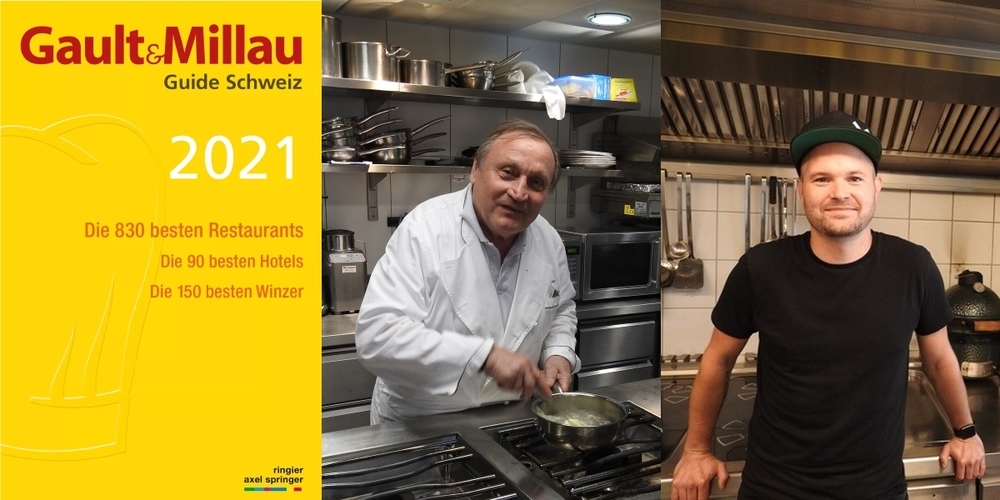 Im Gault&Millau Guide 2021 (l.) ist das Linthgebiet noch mit Dieter Freses «Fischerstube» (Mitte) und Reto Haslers «Chrüz» (r.) vertreten.