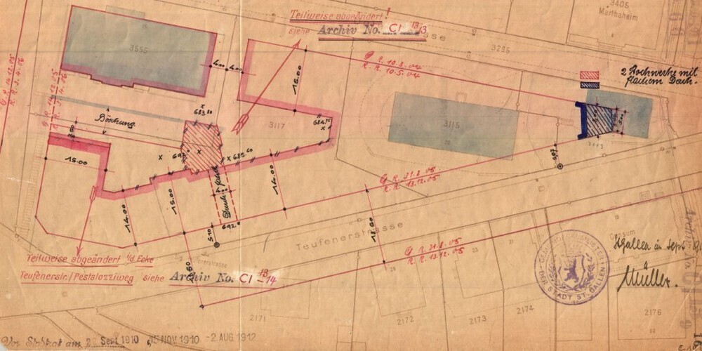 Blick auf einen Bauplan von 1910