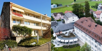 Von einem Corona-Ausbruch betroffen: das Pflegezentrum Meienberg in Jona (l.) und das Kreuzstift Schänis.