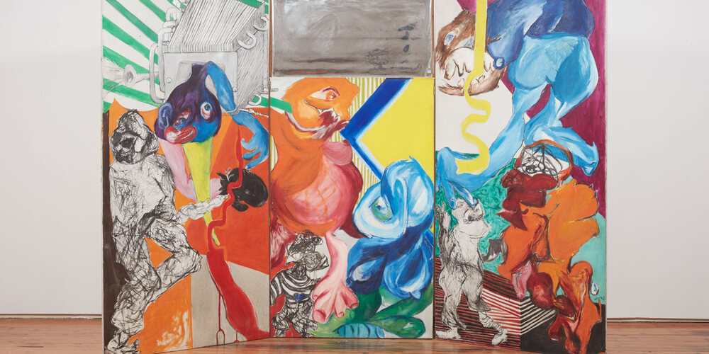 Jacqueline de Jong, Le salo et les salopards (Bastards and Scumbags), 1966, Acryl auf Leinwand, Plastikspiegel und Holzrahmen, Sammlung Les Abattoirs, Musée - Frac Occitanie Toulouse 