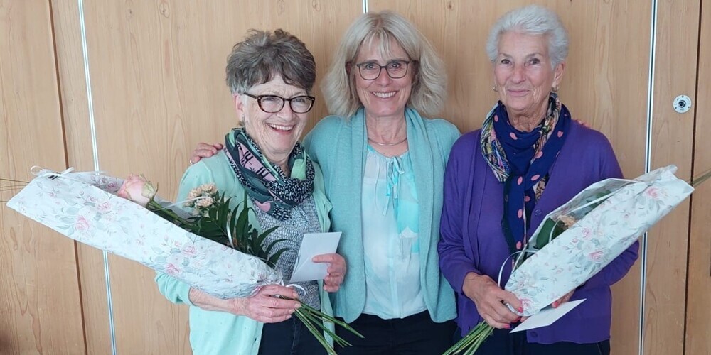 Verabschiedete Freiwillige der Region Rorschach-Rheintal: Ruth Martin, Tübach, Claudia Stein, Einsatzleiterin Fahrdienst Rorschach-Rheintal und Christa Vollmeier, Thal
