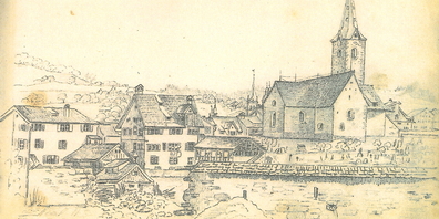 Juli 1837: Abbruch der Stadtmauer bei der Kirche St.Mangen am Unteren Graben.